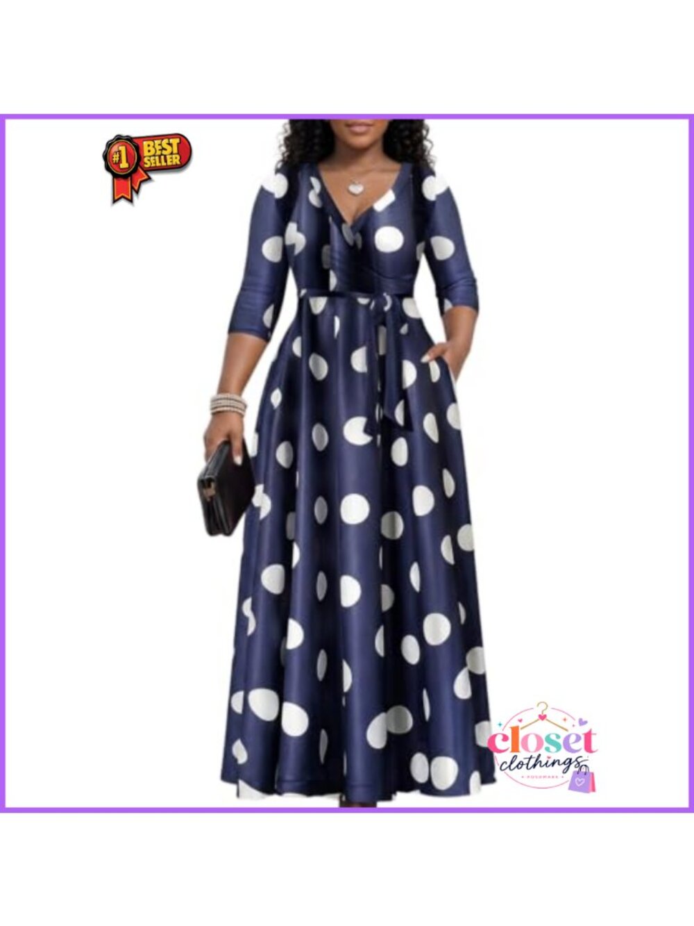 Women's Floral Maxi Dress V-Neck 3/4 Sleeve Bohemian Party